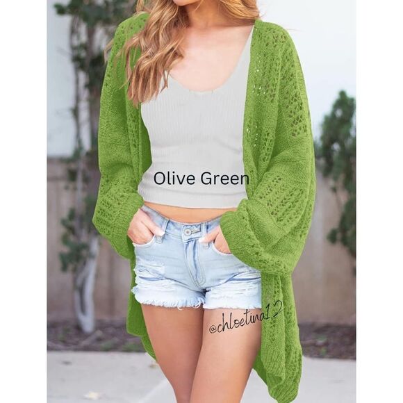 New Long Sleeves Oversized Hollow Out Cardigan Sweater - Picture 7 of 11